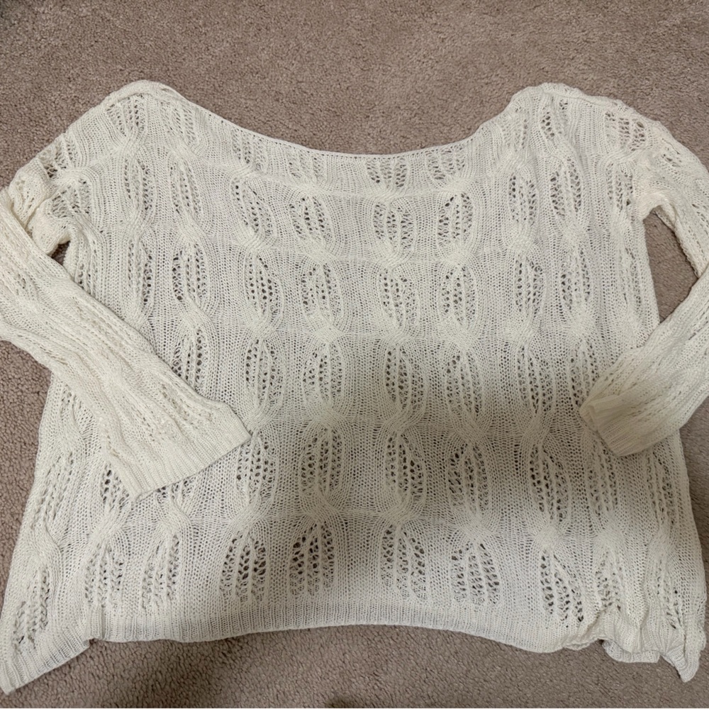 Oversized Cream Knit Crochet Swim Coverup